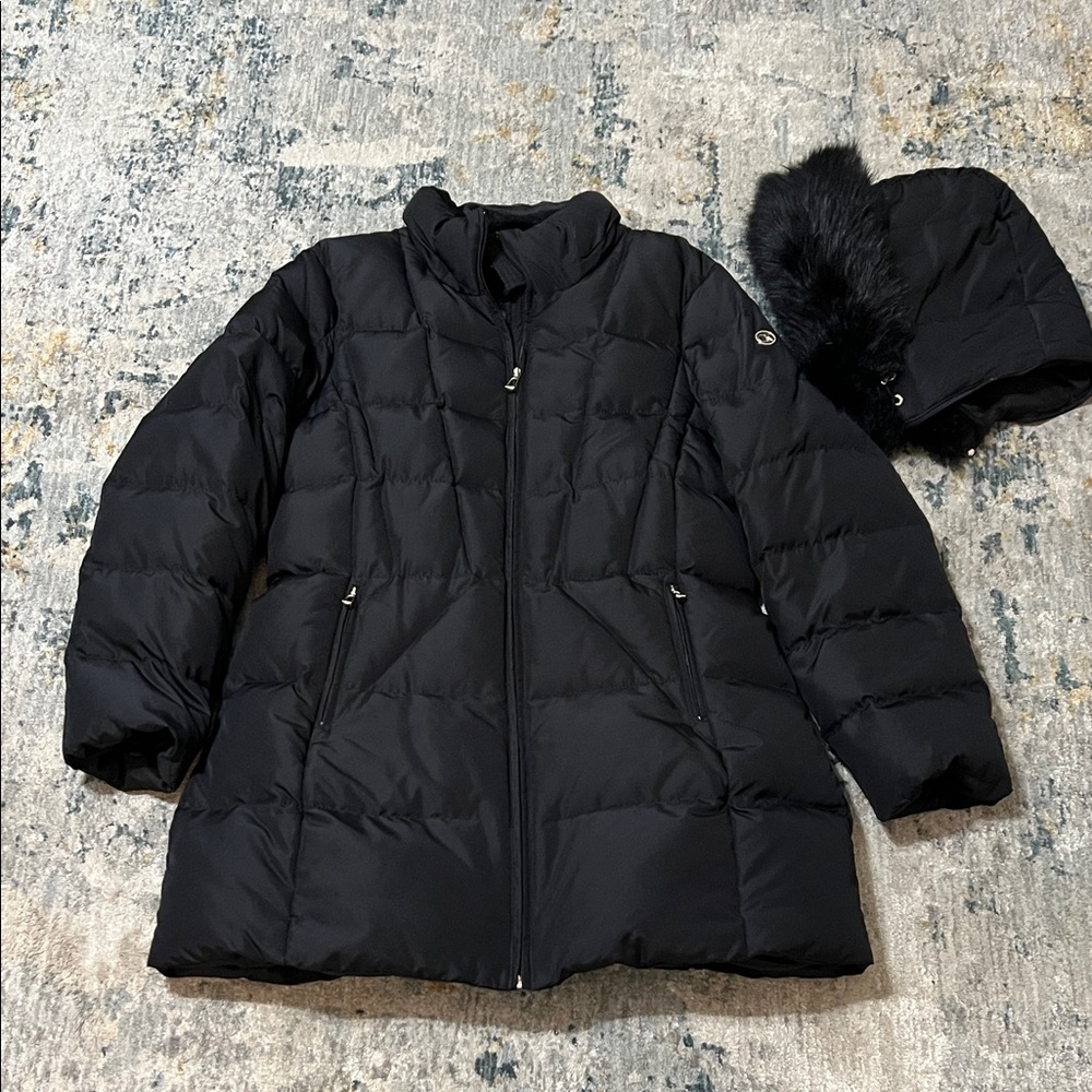 SZ XL Black Calvin Klein Puffer Coat with zip removable fur hood
